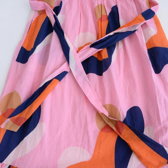 Ciebon Roma Pink & Navy Abstract Splash Apron Ruffle Cotton Midi Dress S - Picture 7 of 13